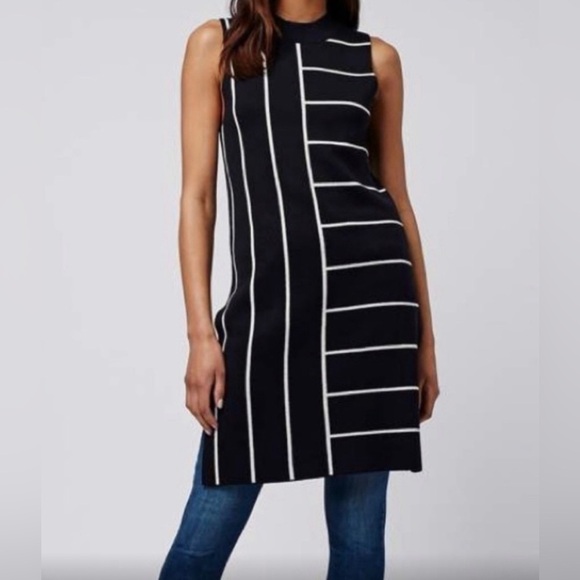 Topshop Sweaters - Topshop Sleeveless Stripped Knit Sweater Dress Size 10 Black and White